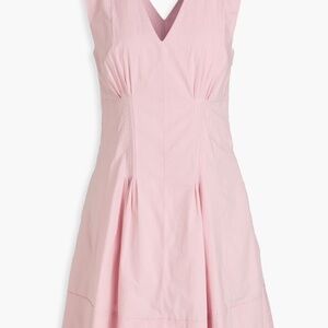 Derek Lam 10 Crosby Concha Pleated Cotton-poplin Pink V-neck Minidress size 6